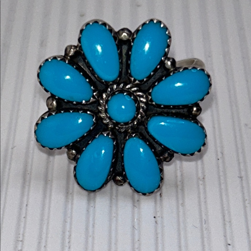 Turquoise Flower Cluster Ring - Women Jewelry